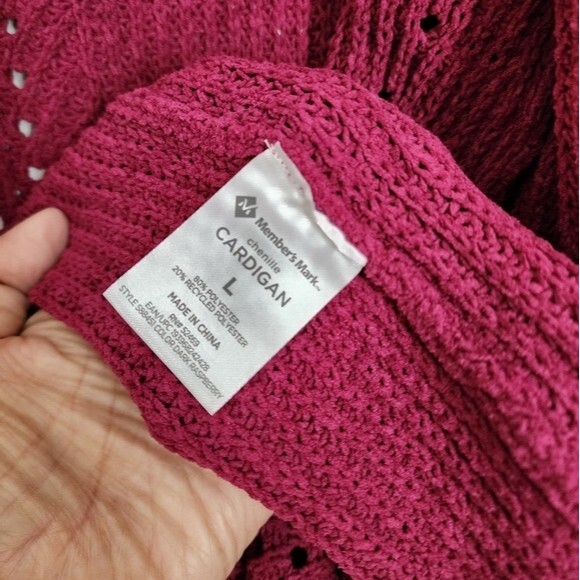 Chenille Cardigan Women's Large Open Front Raspberry - Picture 7 of 8
